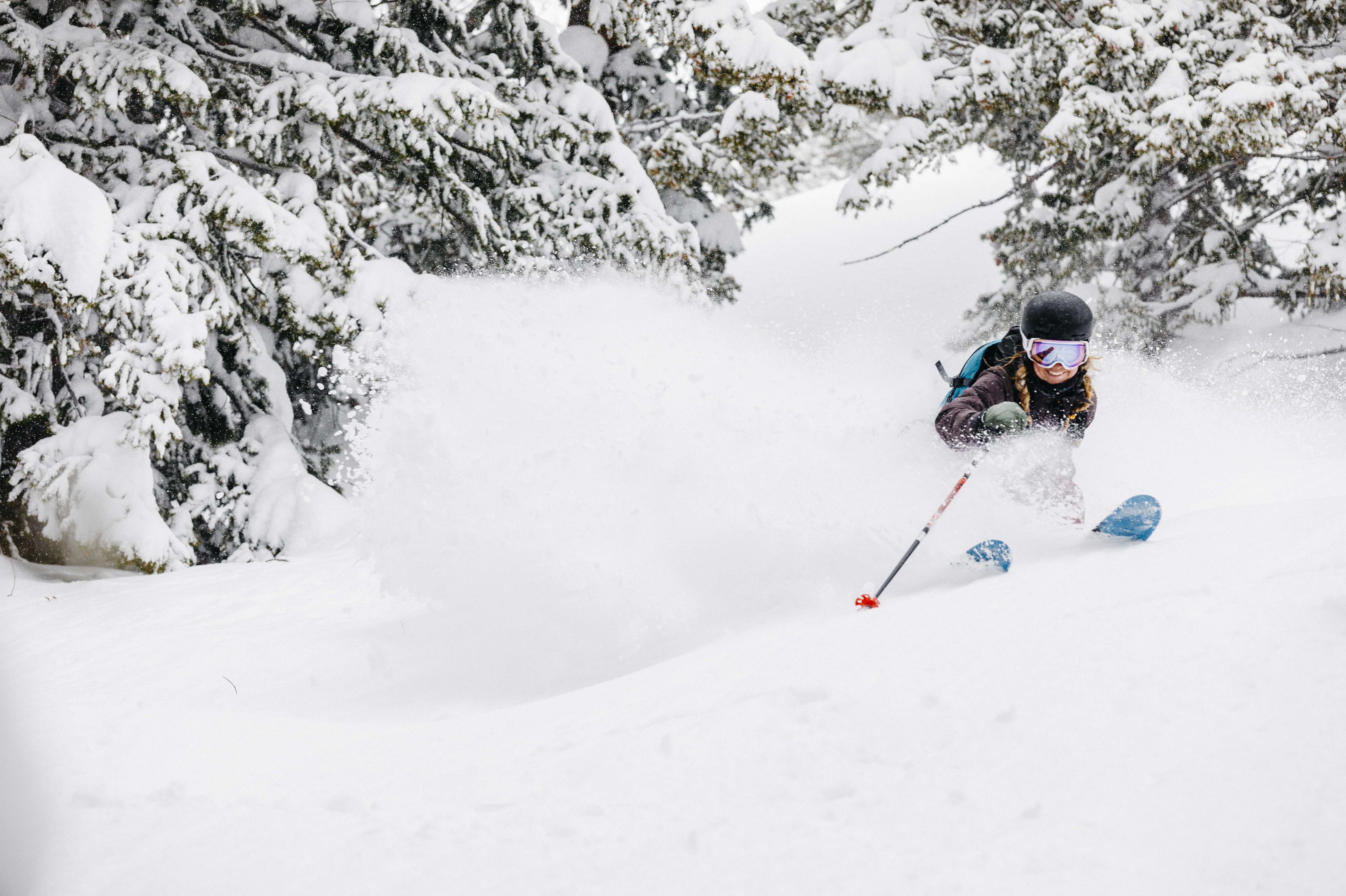 Skier on a powder day on Bald Mountain at Sun Valley Resort
